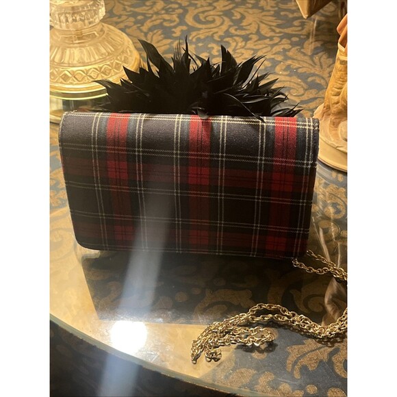 NEW Lisi Lerch Plaid Feather Festive Crossbody Clutch Shoulder Bag Purse - Picture 4 of 5